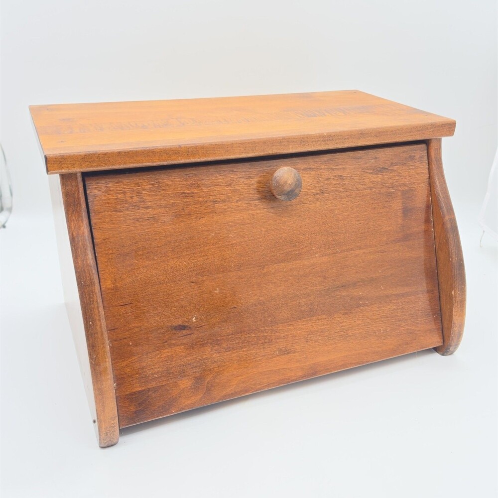 1970s Cornwall Oak Wood Bread Box Drop Front Vintage USA